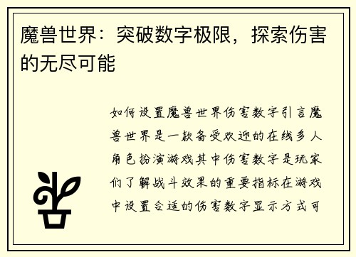 魔兽世界：突破数字极限，探索伤害的无尽可能